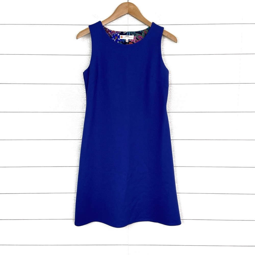 JUDE CONNALLY Beth Ponte Shift Dress Sleeveless Blue Small Classic Preppy